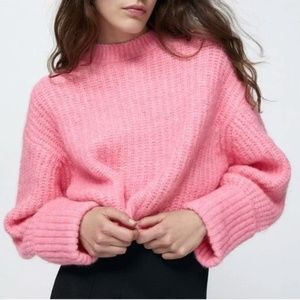 Zara Purl Soft Knit Textured Ribbed Pink Pullover Sweater SMALL